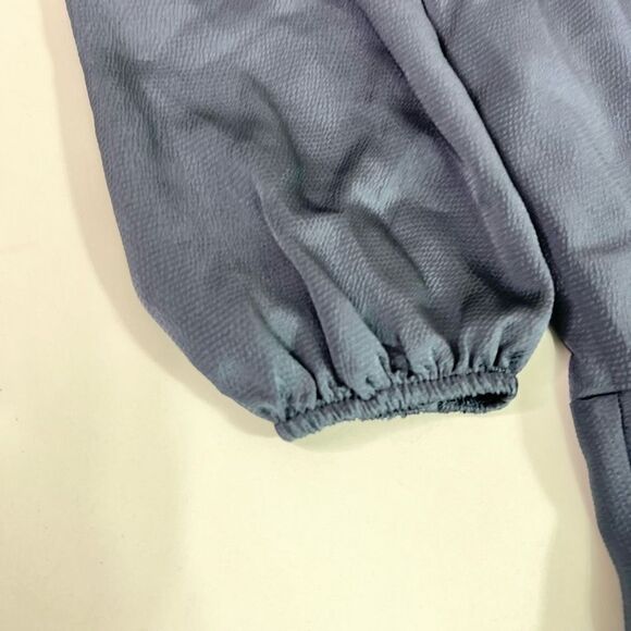 Express Wrap Dress Women's Medium Blue Balloon Sleeve Ruffle V-Neck Pleated NWT - Picture 7 of 12